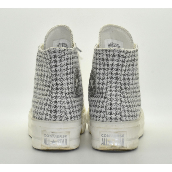 B0 Auth CONVERSE CHUCK TAYLOR SilverEgret Houndstooth Platform Sneakers Size 6 - Picture 5 of 8